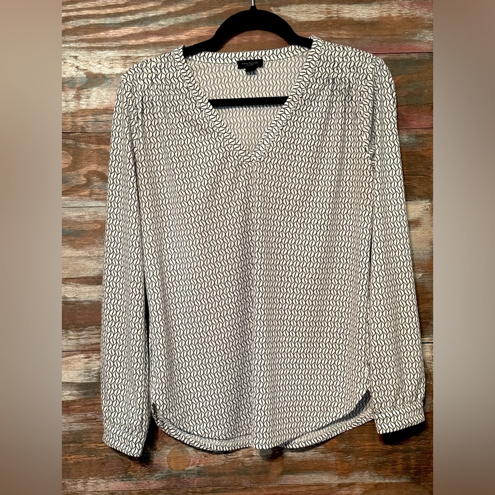 Ann Taylor Navy and White Print Shirt